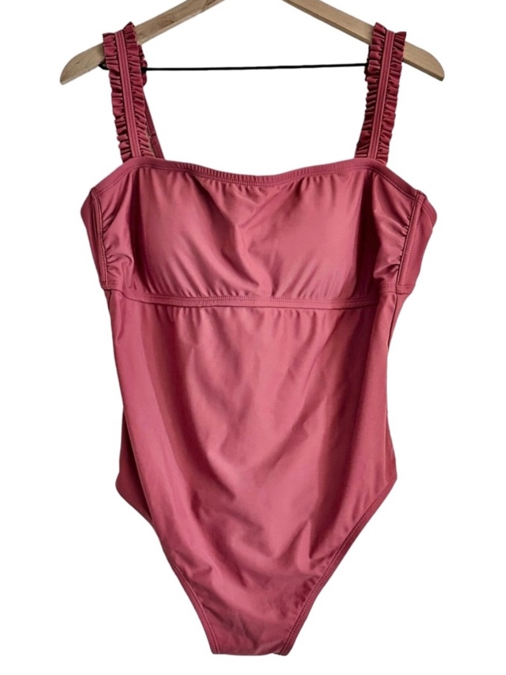 Kona Sol One Piece Swimsuit Square Neck Ruffle Straps Dusty Rose Womens XL 16 18